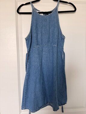 Blue Denim Sleeveless Mini Dress – Casual A-Line Style (Small)